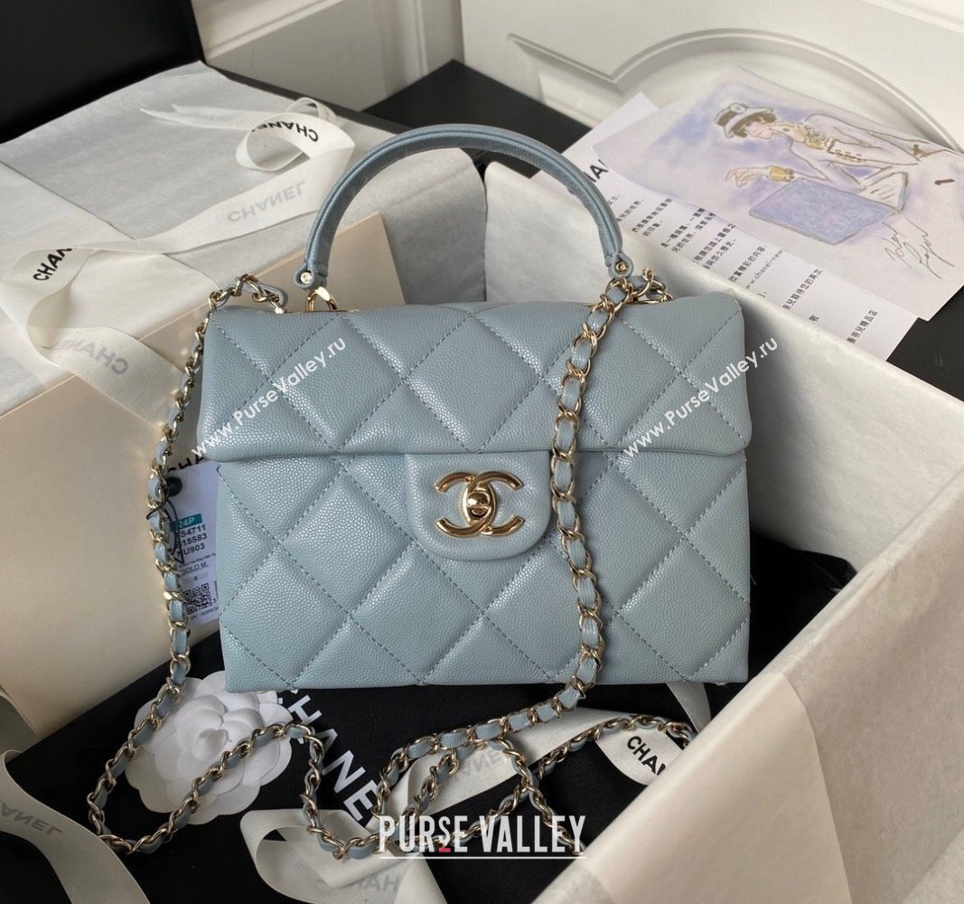 Chanel Grained Calfskin Small Flap Bag with Top Handle AS4711 Light Blue 2024 (yezi-240411032)