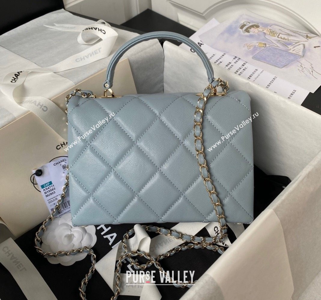 Chanel Grained Calfskin Small Flap Bag with Top Handle AS4711 Light Blue 2024 (yezi-240411032)
