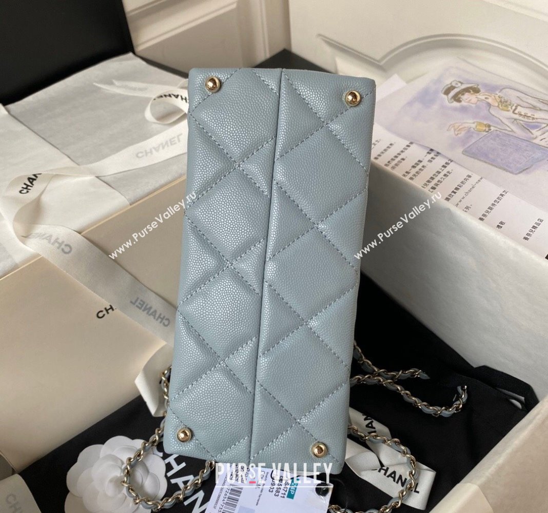 Chanel Grained Calfskin Small Flap Bag with Top Handle AS4711 Light Blue 2024 (yezi-240411032)