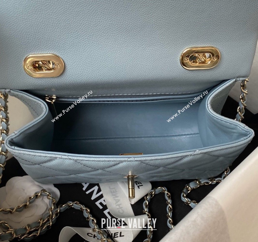 Chanel Grained Calfskin Small Flap Bag with Top Handle AS4711 Light Blue 2024 (yezi-240411032)