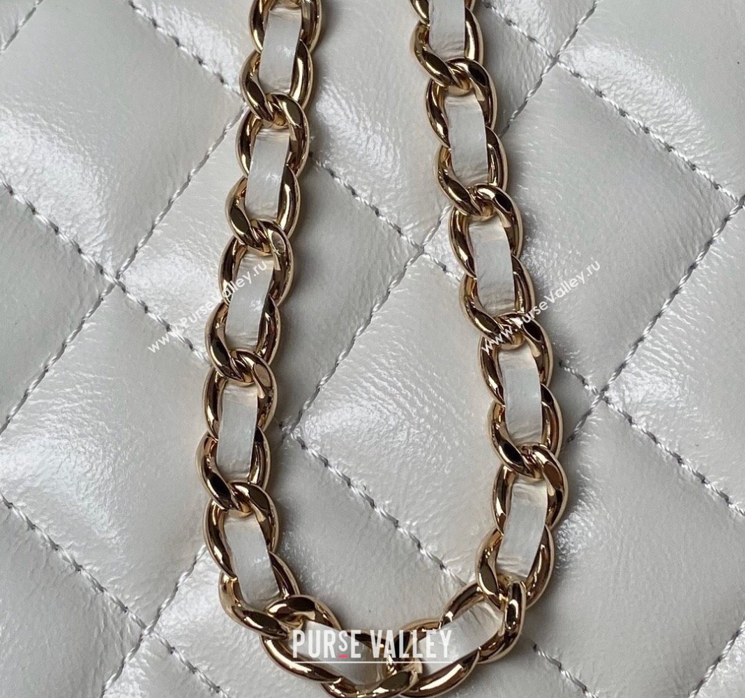 Chanel Shiny Crumpled Lambskin Clutch with Chain and Pearls Top Handle AP3804 White 2024 (yezi-240411002)