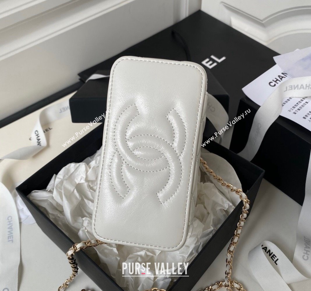 Chanel Shiny Crumpled Lambskin Clutch with Chain and Pearls Top Handle AP3804 White 2024 (yezi-240411002)