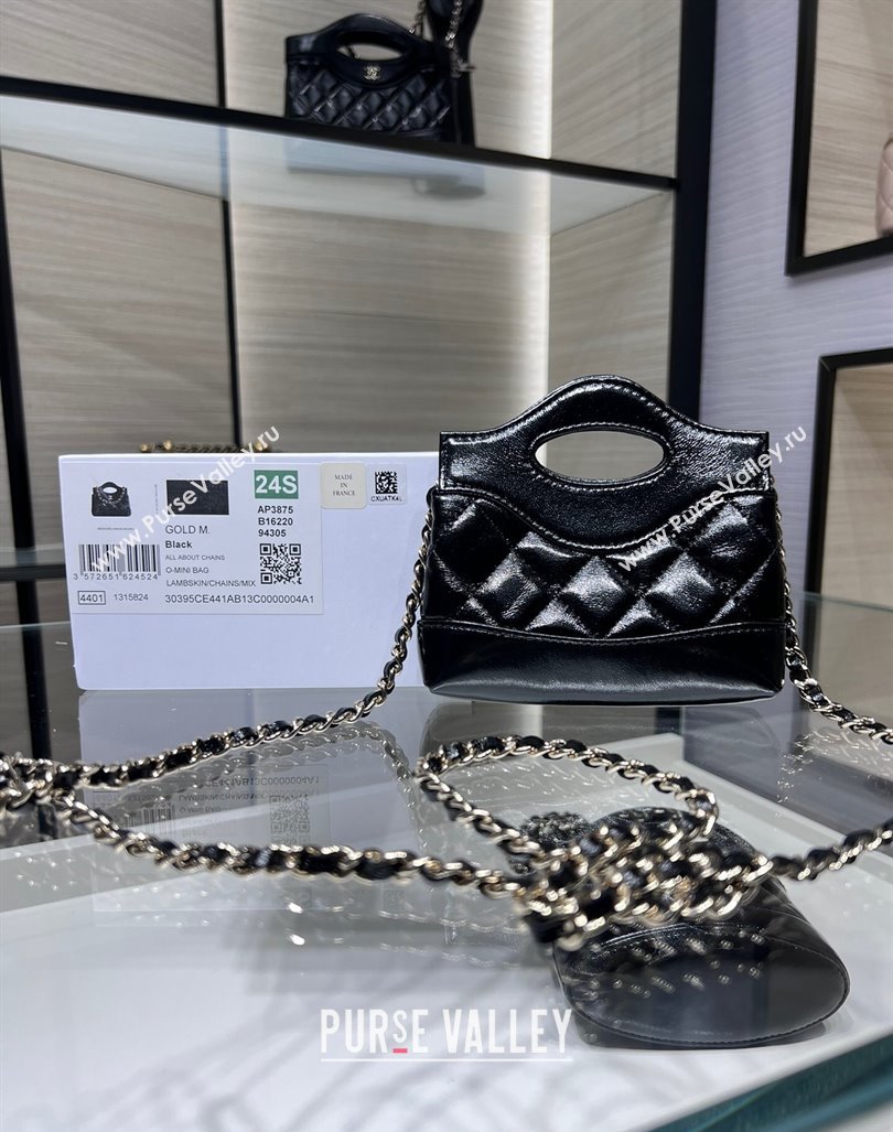 Chanel Shiny Lambskin Clutch with Chain AP3875 Black 2024 (yezi-240411038)