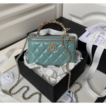 Chanel Shiny Crumpled Lambskin Clutch with Chain and Pearls Top Handle AP3804 Green 2024 (yezi-240411003)
