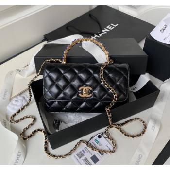 Chanel Shiny Crumpled Lambskin Clutch with Chain and Pearls Top Handle AP3803 Black 2024 (yezi-240411006)