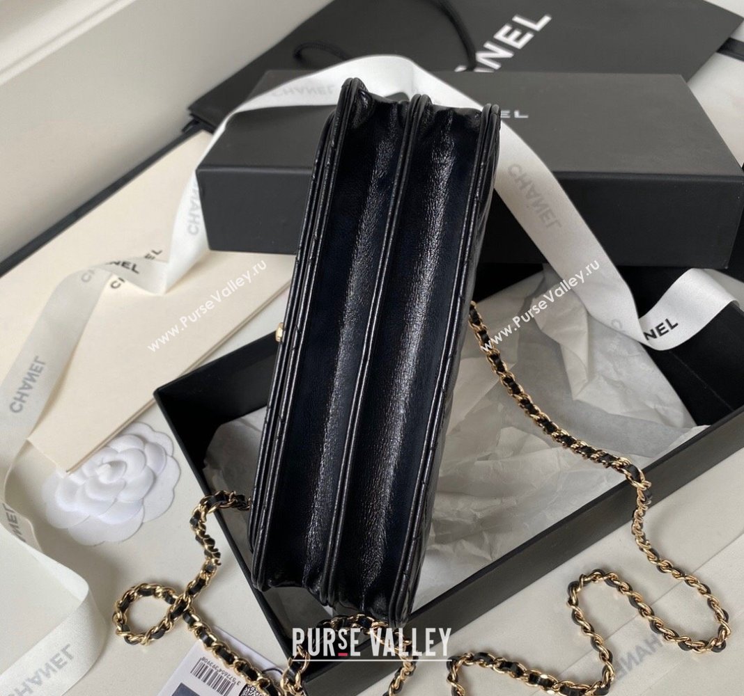 Chanel Shiny Crumpled Lambskin Clutch with Chain and Pearls Top Handle AP3803 Black 2024 (yezi-240411006)