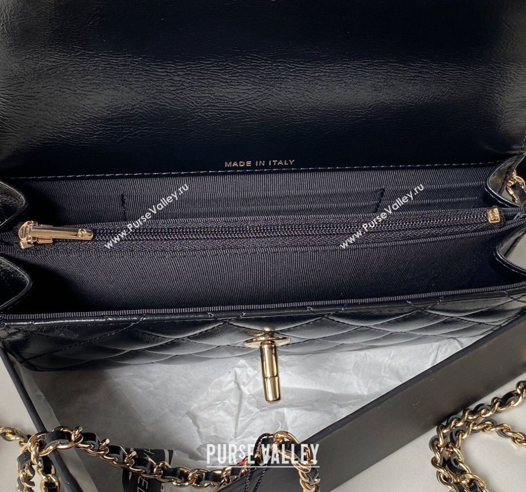Chanel Shiny Crumpled Lambskin Clutch with Chain and Pearls Top Handle AP3803 Black 2024 (yezi-240411006)