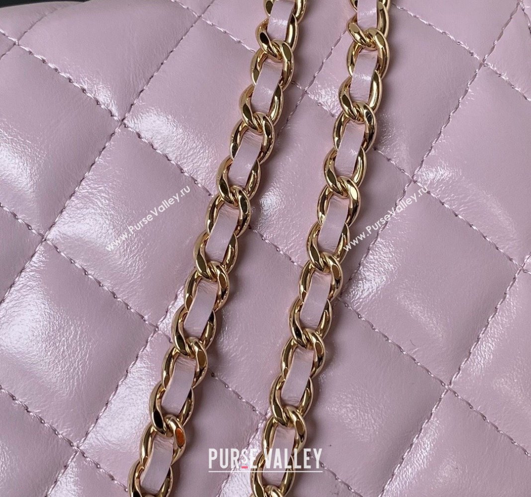 Chanel Shiny Crumpled Lambskin Clutch with Chain and Pearls Top Handle AP3803 Light Purple 2024 (yezi-240411007)