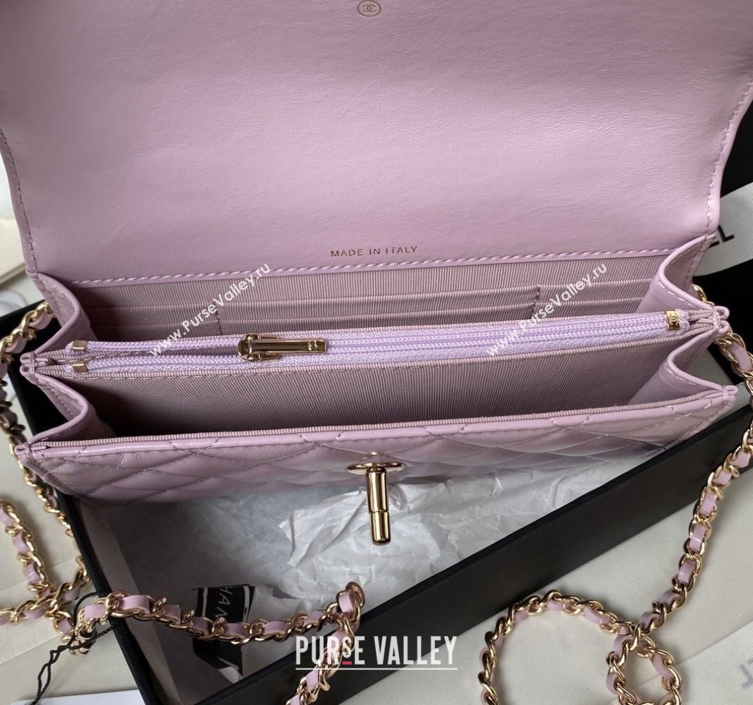 Chanel Shiny Crumpled Lambskin Clutch with Chain and Pearls Top Handle AP3803 Light Purple 2024 (yezi-240411007)