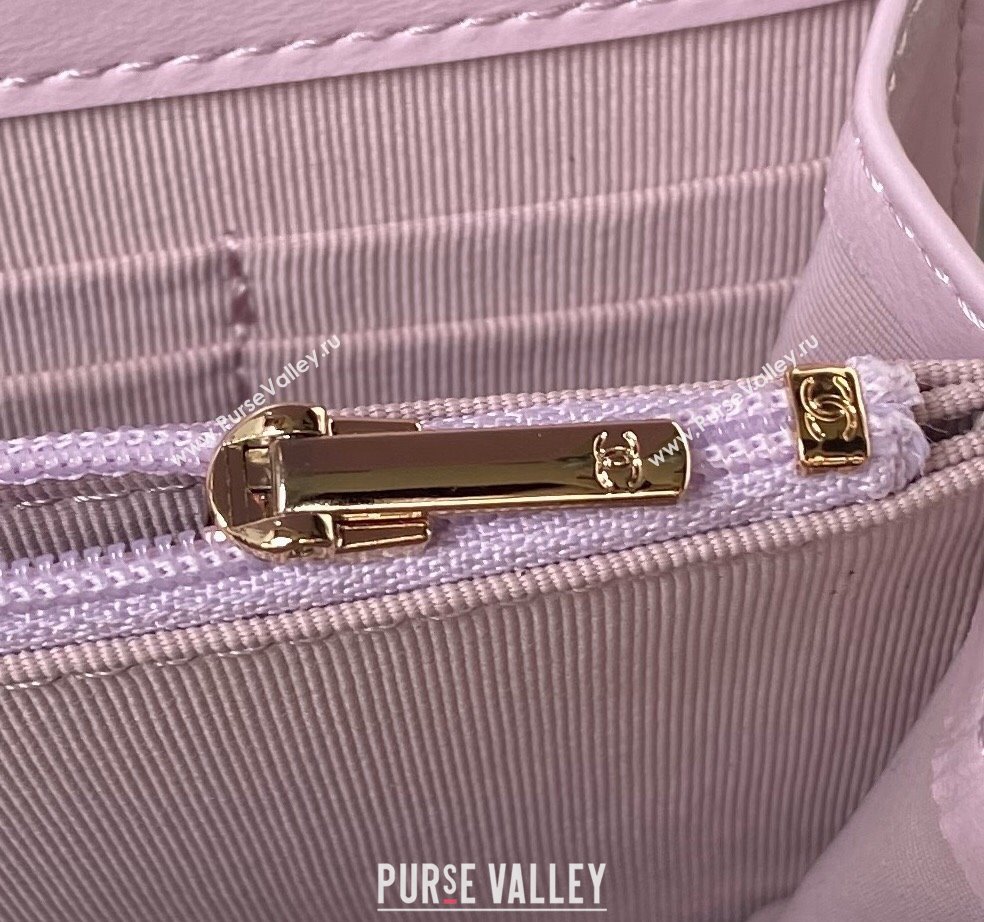 Chanel Shiny Crumpled Lambskin Clutch with Chain and Pearls Top Handle AP3803 Light Purple 2024 (yezi-240411007)