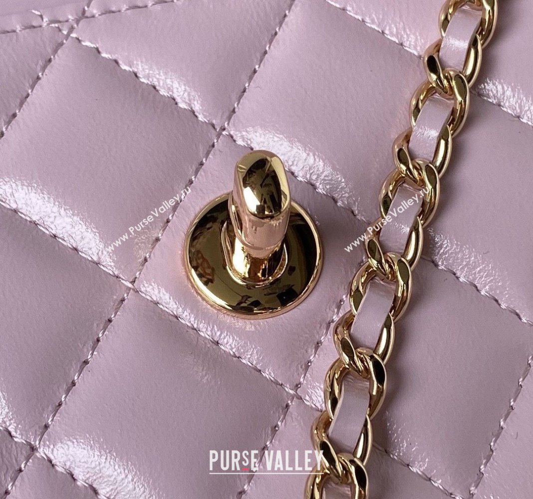 Chanel Shiny Crumpled Lambskin Clutch with Chain and Pearls Top Handle AP3803 Light Purple 2024 (yezi-240411007)