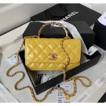 Chanel Shiny Crumpled Lambskin Clutch with Chain and Pearls Top Handle AP3803 Yellow 2024 (yezi-240411008)