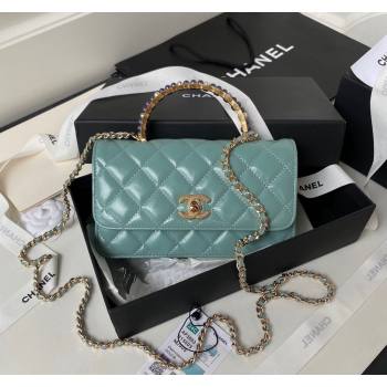 Chanel Shiny Crumpled Lambskin Clutch with Chain and Pearls Top Handle AP3803 Green 2024 (yezi-240411009)