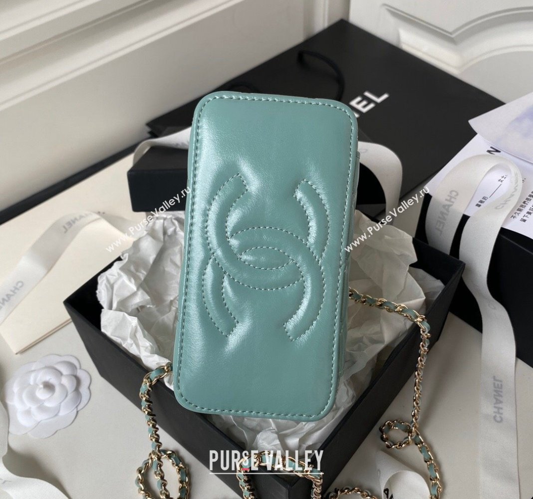 Chanel Shiny Crumpled Lambskin Clutch with Chain and Pearls Top Handle AP3804 Green 2024 (yezi-240411003)