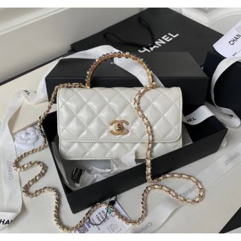 Chanel Shiny Crumpled Lambskin Clutch with Chain and Pearls Top Handle AP3803 White 2024 (yezi-240411010)