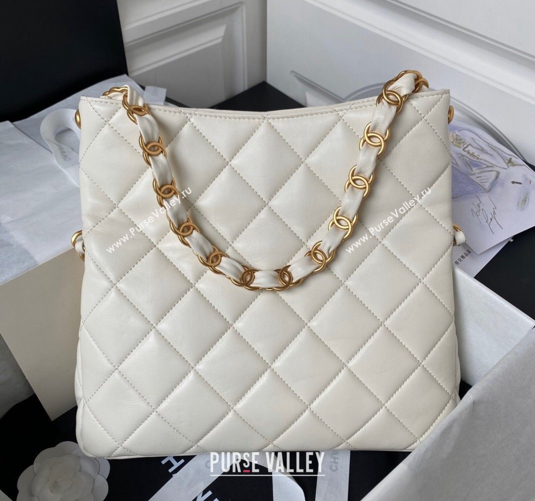 Chanel Quilted Lambskin Medium Hobo bag AS4754 White 2024 (yezi-240411039)