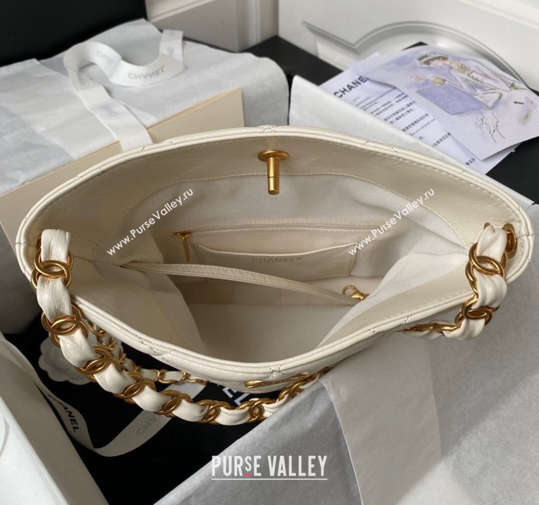 Chanel Quilted Lambskin Medium Hobo bag AS4754 White 2024 (yezi-240411039)
