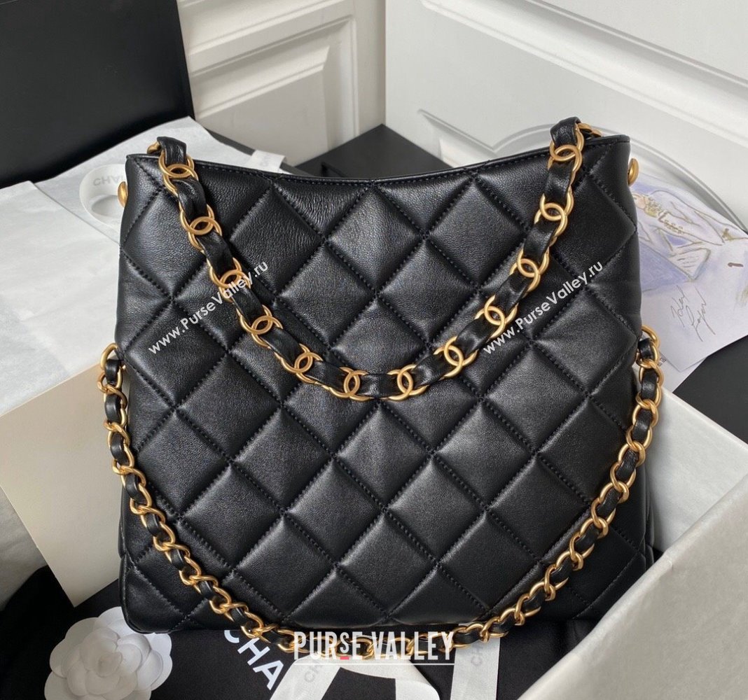 Chanel Quilted Lambskin Medium Hobo bag AS4754 Black 2024 (yezi-240411040)