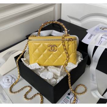 Chanel Shiny Crumpled Lambskin Clutch with Chain and Pearls Top Handle AP3804 Yellow 2024 (yezi-240411004)
