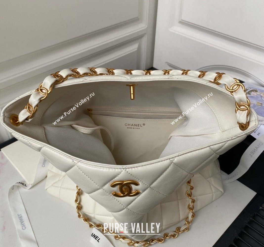 Chanel Quilted Lambskin Large Hobo bag AS4777 White 2024 (yezi-240411042)