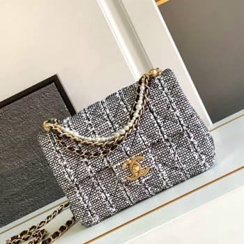 Chanel Tweed Small Flap Bag with Chain and Pearls AS4384 Black/White 2024 (yezi-240411045)