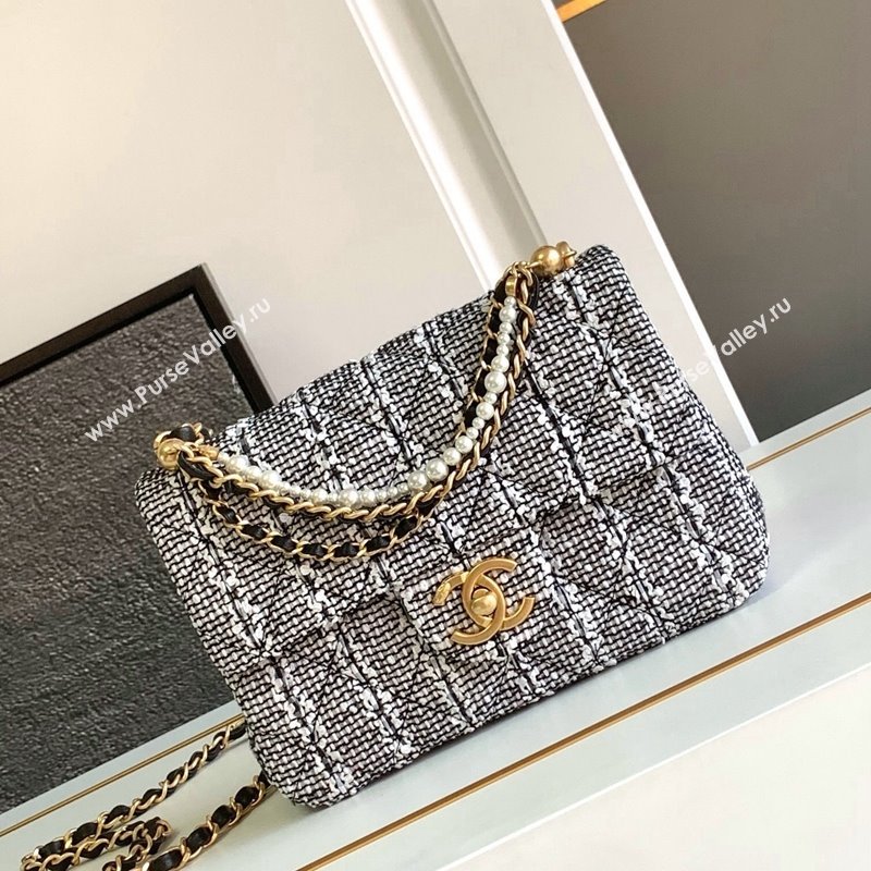 Chanel Tweed Small Flap Bag with Chain and Pearls AS4384 Black/White 2024 (yezi-240411045)