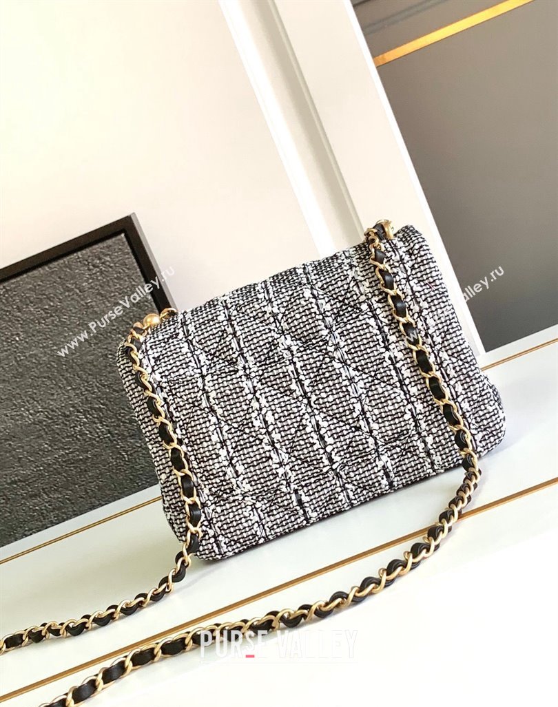 Chanel Tweed Small Flap Bag with Chain and Pearls AS4384 Black/White 2024 (yezi-240411045)