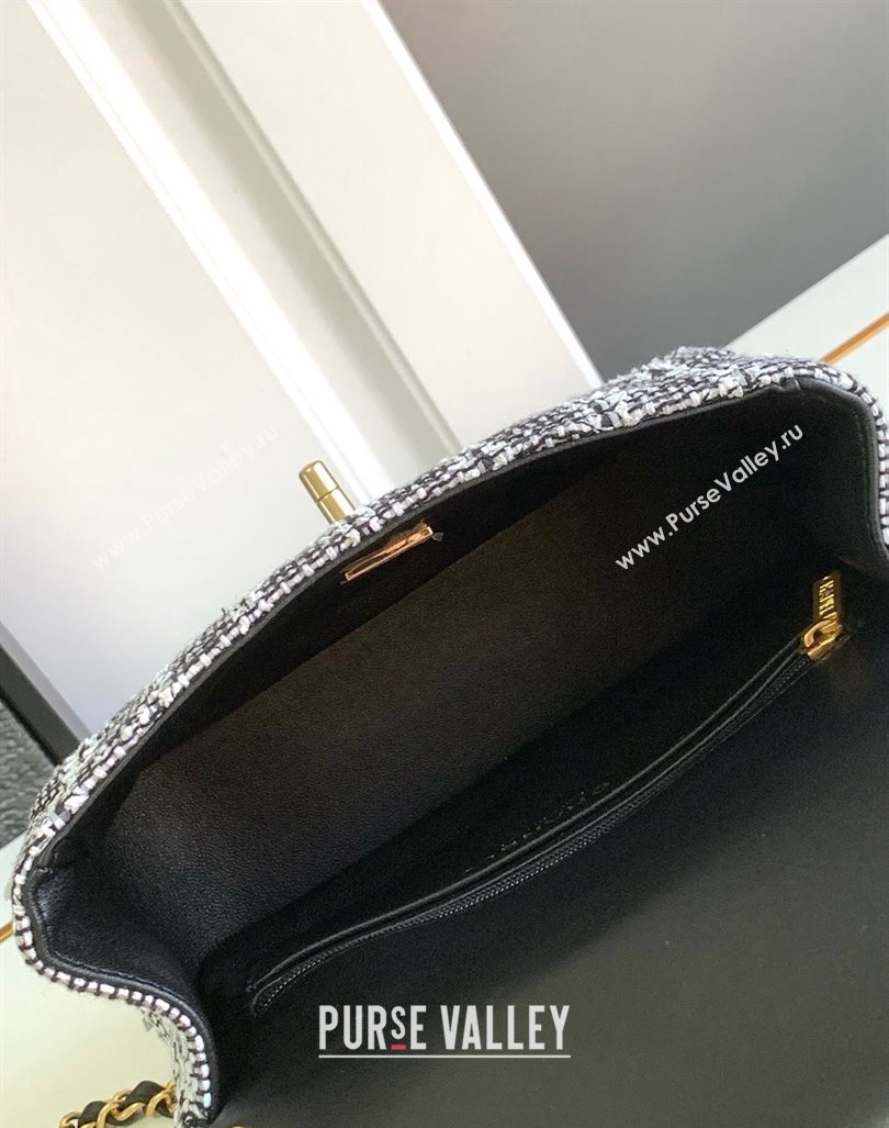 Chanel Tweed Small Flap Bag with Chain and Pearls AS4384 Black/White 2024 (yezi-240411045)