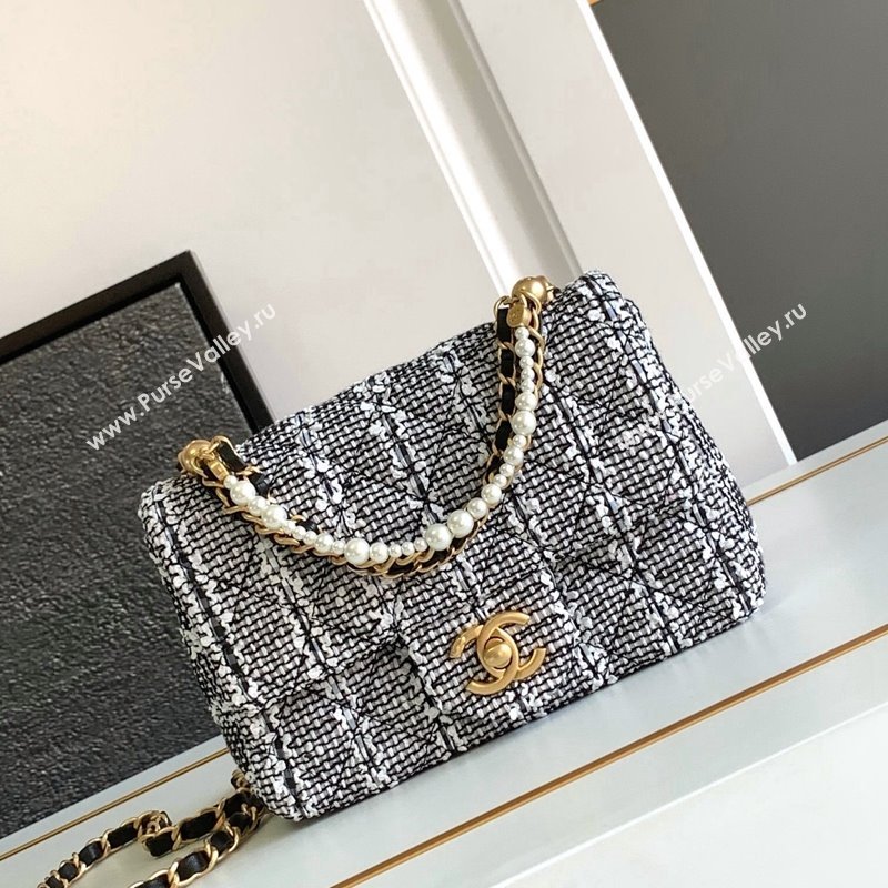 Chanel Tweed Mini Flap Bag with Chain and Pearls AS4385 Black/White 2024 (yezi-240411043)