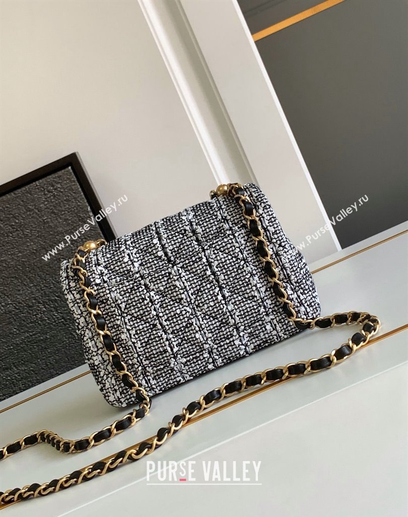 Chanel Tweed Mini Flap Bag with Chain and Pearls AS4385 Black/White 2024 (yezi-240411043)