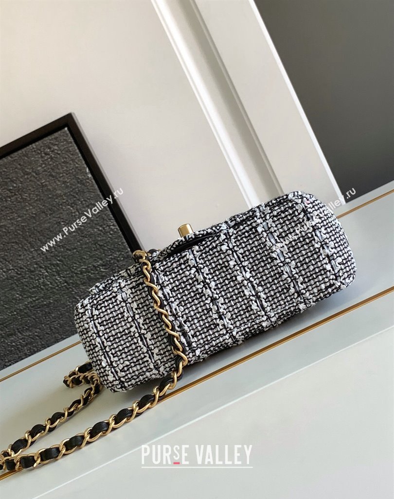 Chanel Tweed Mini Flap Bag with Chain and Pearls AS4385 Black/White 2024 (yezi-240411043)