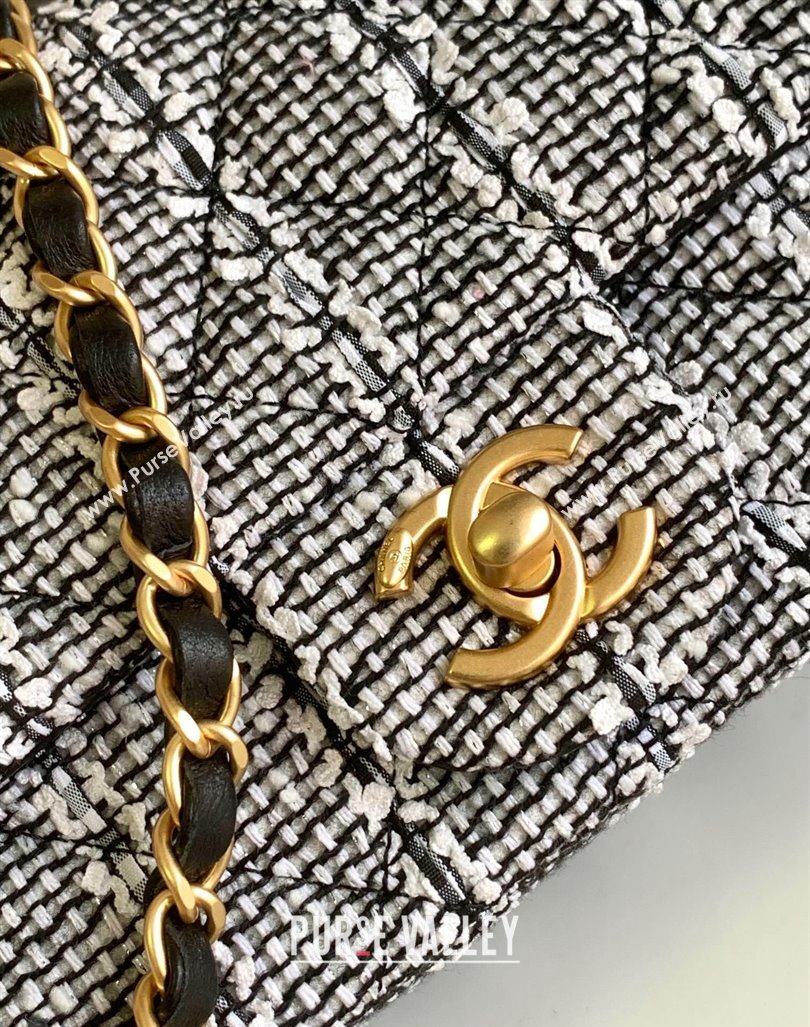 Chanel Tweed Mini Flap Bag with Chain and Pearls AS4385 Black/White 2024 (yezi-240411043)