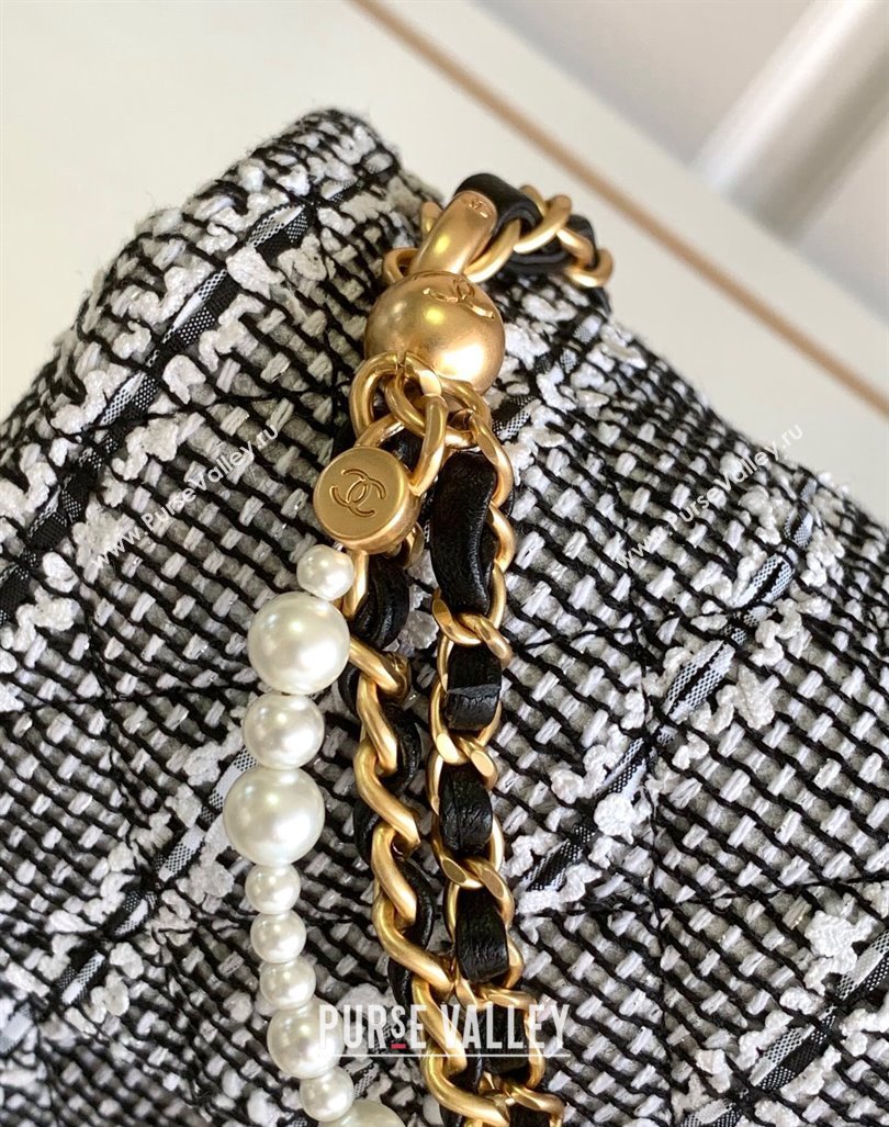 Chanel Tweed Mini Flap Bag with Chain and Pearls AS4385 Black/White 2024 (yezi-240411043)