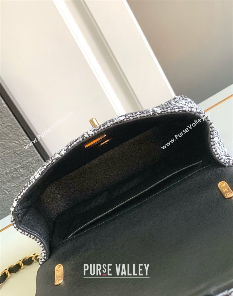 Chanel Tweed Mini Flap Bag with Chain and Pearls AS4385 Black/White 2024 (yezi-240411043)