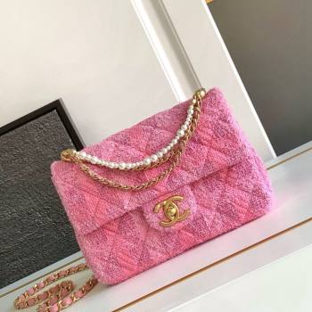 Chanel Tweed Small Flap Bag with Chain and Pearls AS4384 Pink 2024 (yezi-240411046)
