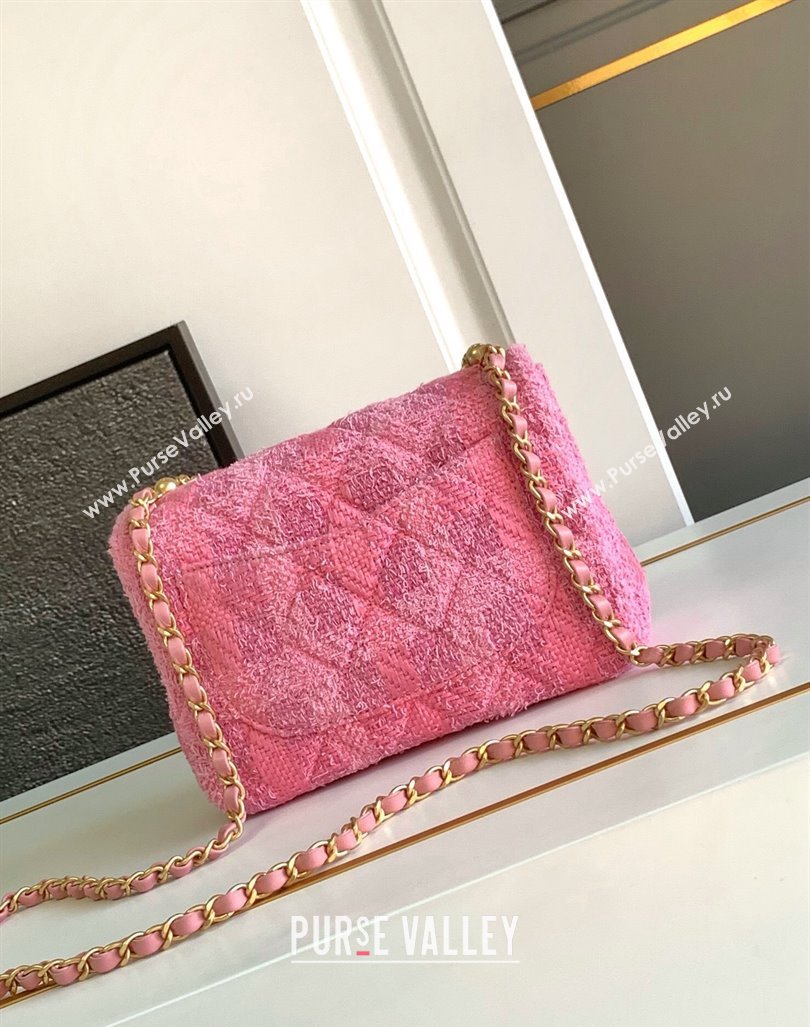 Chanel Tweed Small Flap Bag with Chain and Pearls AS4384 Pink 2024 (yezi-240411046)