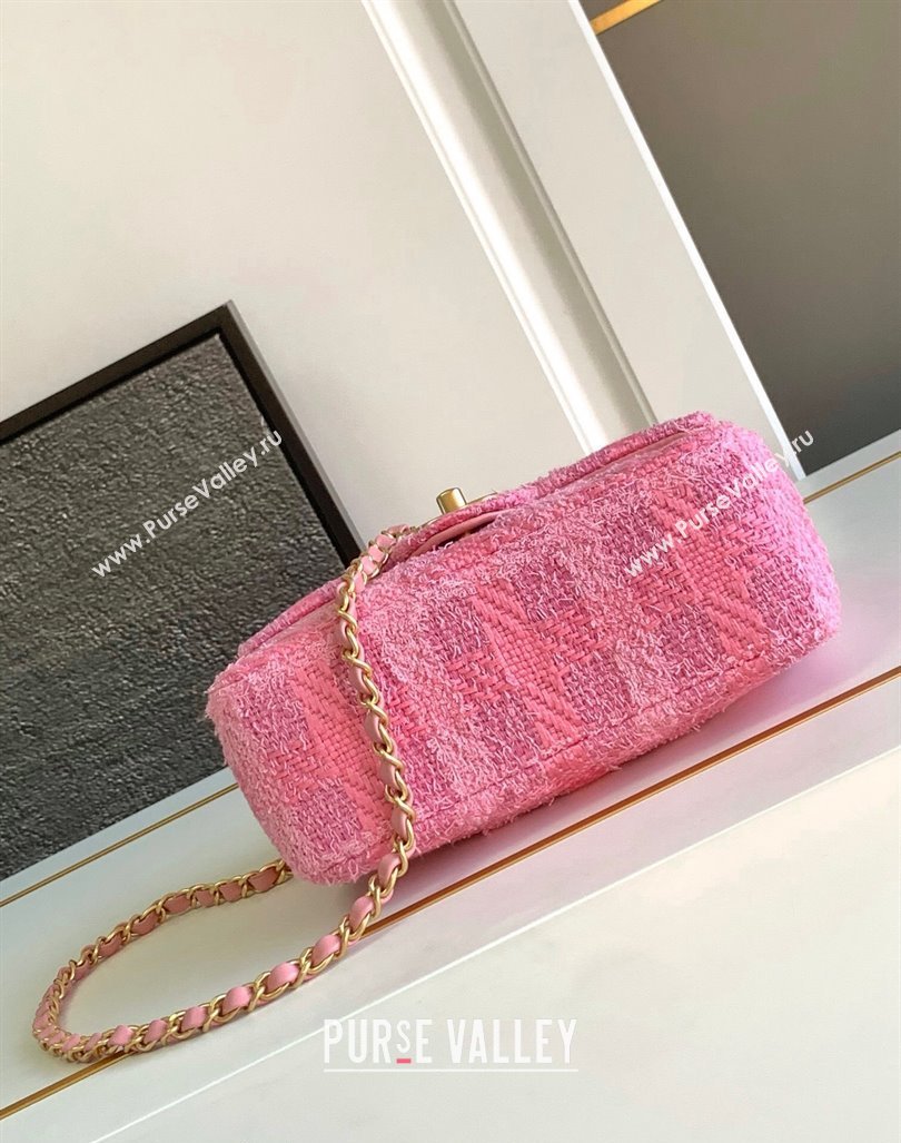 Chanel Tweed Small Flap Bag with Chain and Pearls AS4384 Pink 2024 (yezi-240411046)