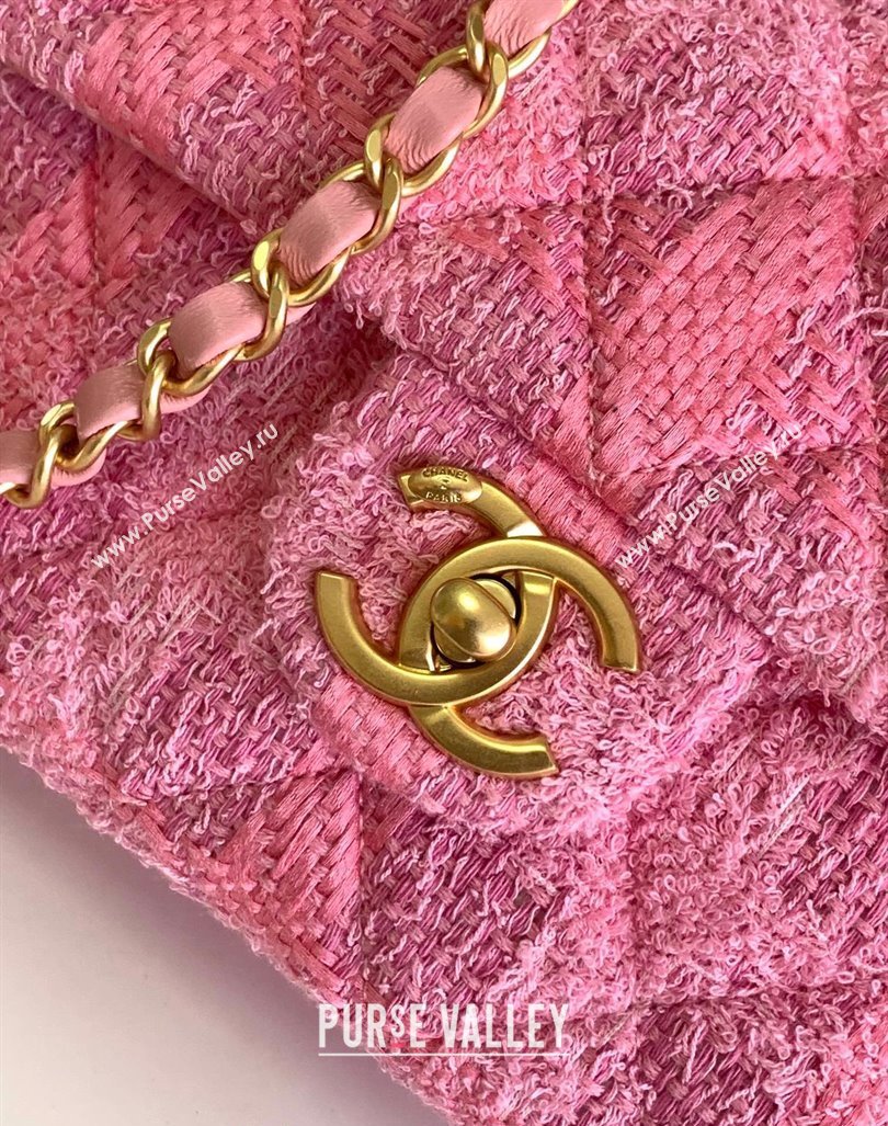Chanel Tweed Small Flap Bag with Chain and Pearls AS4384 Pink 2024 (yezi-240411046)