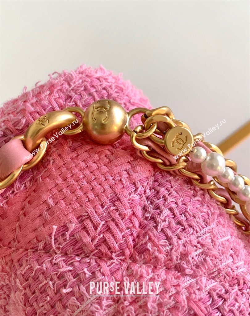 Chanel Tweed Small Flap Bag with Chain and Pearls AS4384 Pink 2024 (yezi-240411046)