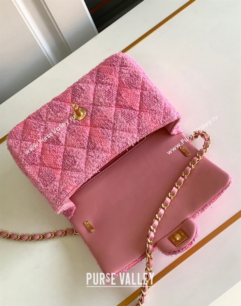 Chanel Tweed Small Flap Bag with Chain and Pearls AS4384 Pink 2024 (yezi-240411046)