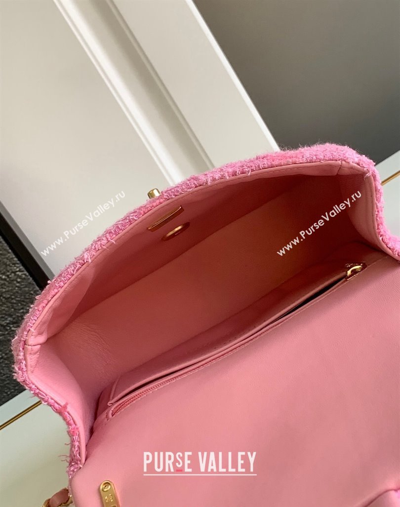 Chanel Tweed Small Flap Bag with Chain and Pearls AS4384 Pink 2024 (yezi-240411046)