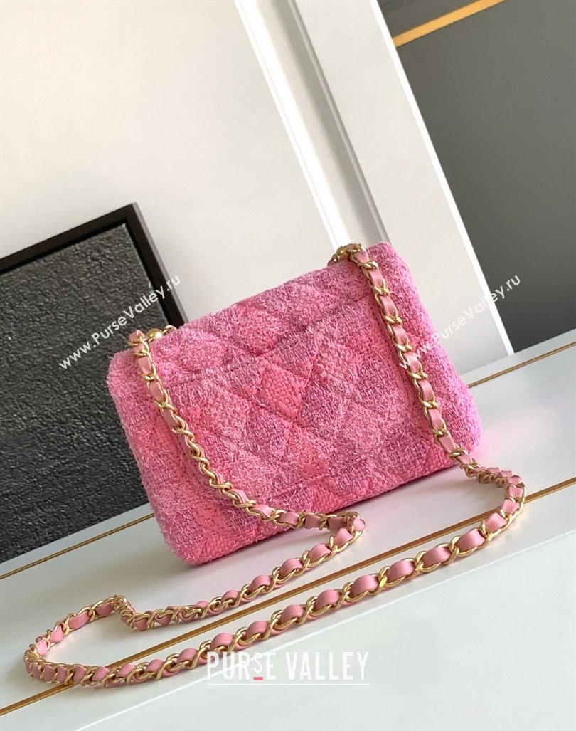 Chanel Tweed Mini Flap Bag with Chain and Pearls AS4385 Pink 2024 (yezi-240411044)