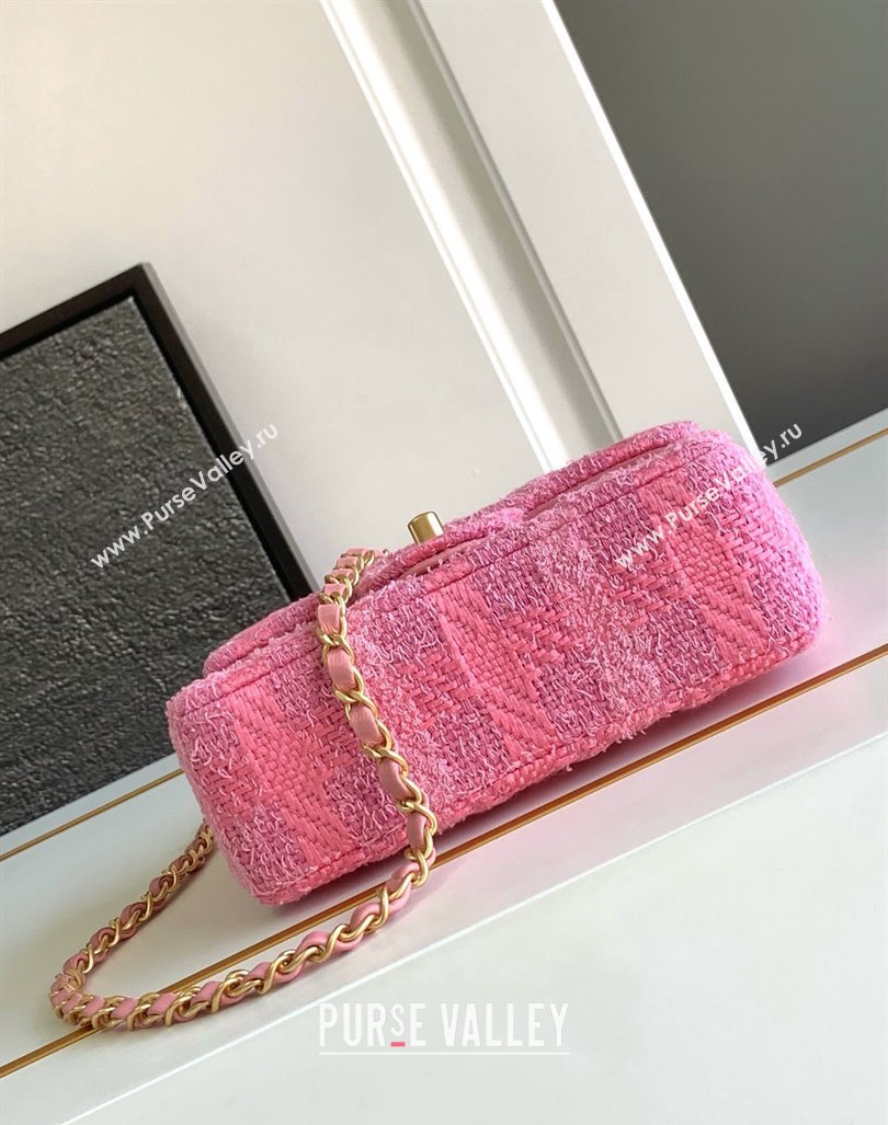 Chanel Tweed Mini Flap Bag with Chain and Pearls AS4385 Pink 2024 (yezi-240411044)