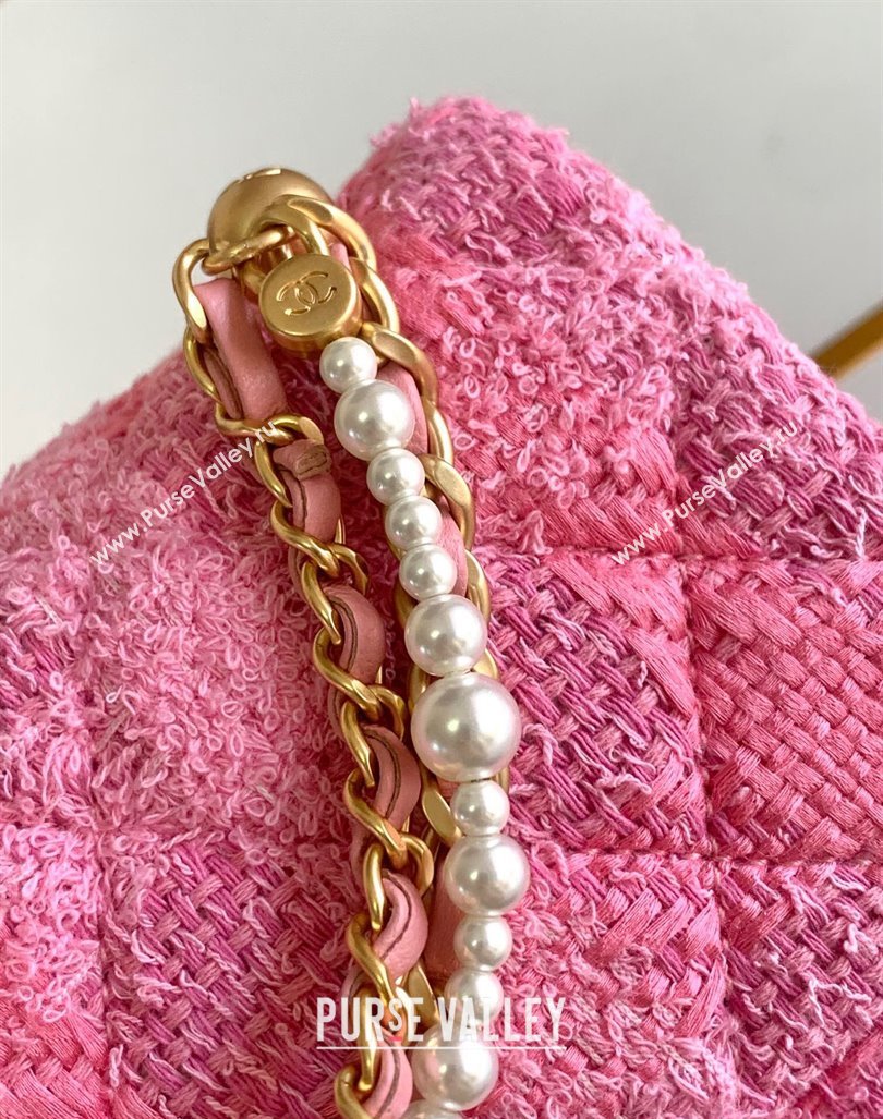 Chanel Tweed Mini Flap Bag with Chain and Pearls AS4385 Pink 2024 (yezi-240411044)