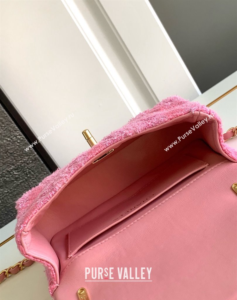 Chanel Tweed Mini Flap Bag with Chain and Pearls AS4385 Pink 2024 (yezi-240411044)