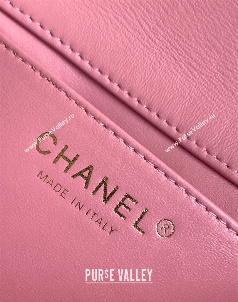 Chanel Tweed Mini Flap Bag with Chain and Pearls AS4385 Pink 2024 (yezi-240411044)