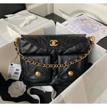 Chanel Shiny Crumpled Calfskin Small Messenger bag AS4743 Black 2024 (yezi-240411048)