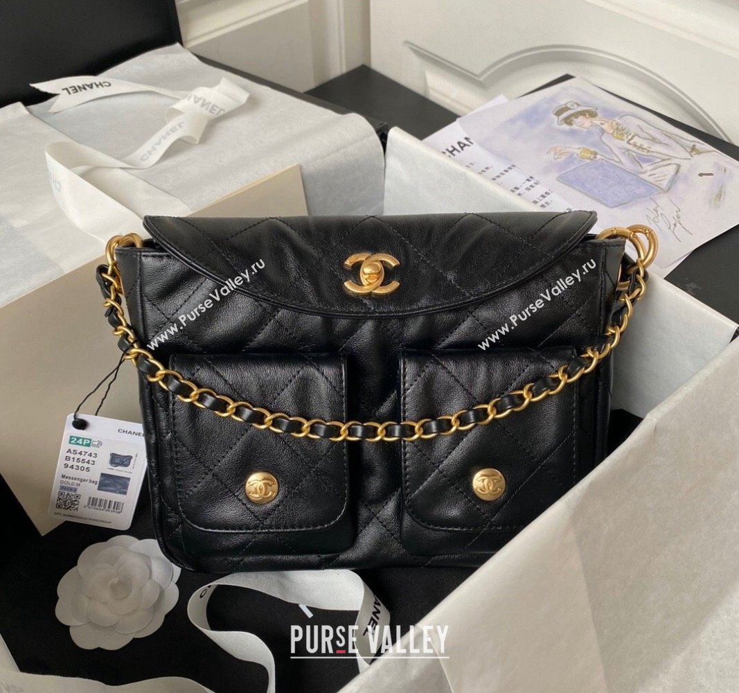 Chanel Shiny Crumpled Calfskin Small Messenger bag AS4743 Black 2024 (yezi-240411048)