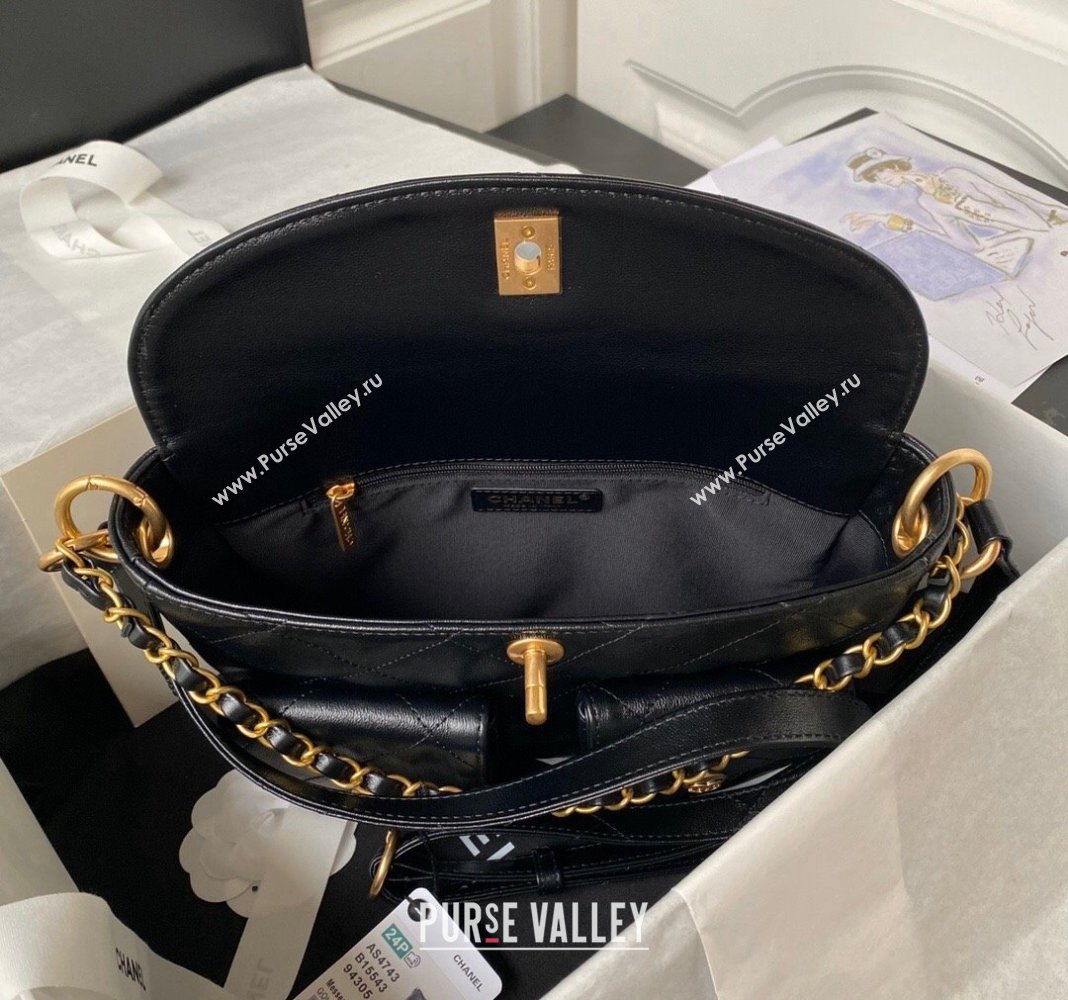 Chanel Shiny Crumpled Calfskin Small Messenger bag AS4743 Black 2024 (yezi-240411048)