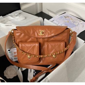 Chanel Shiny Crumpled Calfskin Small Messenger bag AS4743 Brown 2024 (yezi-240411049)